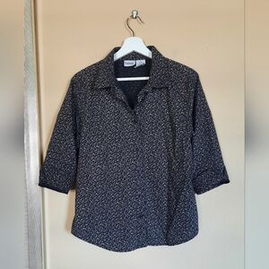 Vtg Capacity Cotton Ditsy Floral Button Down Black Patterned Women's Top